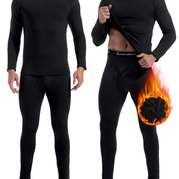 Men's Thermal Underwear Set Fleece Lined Base Layer Winter Warm Long Johns